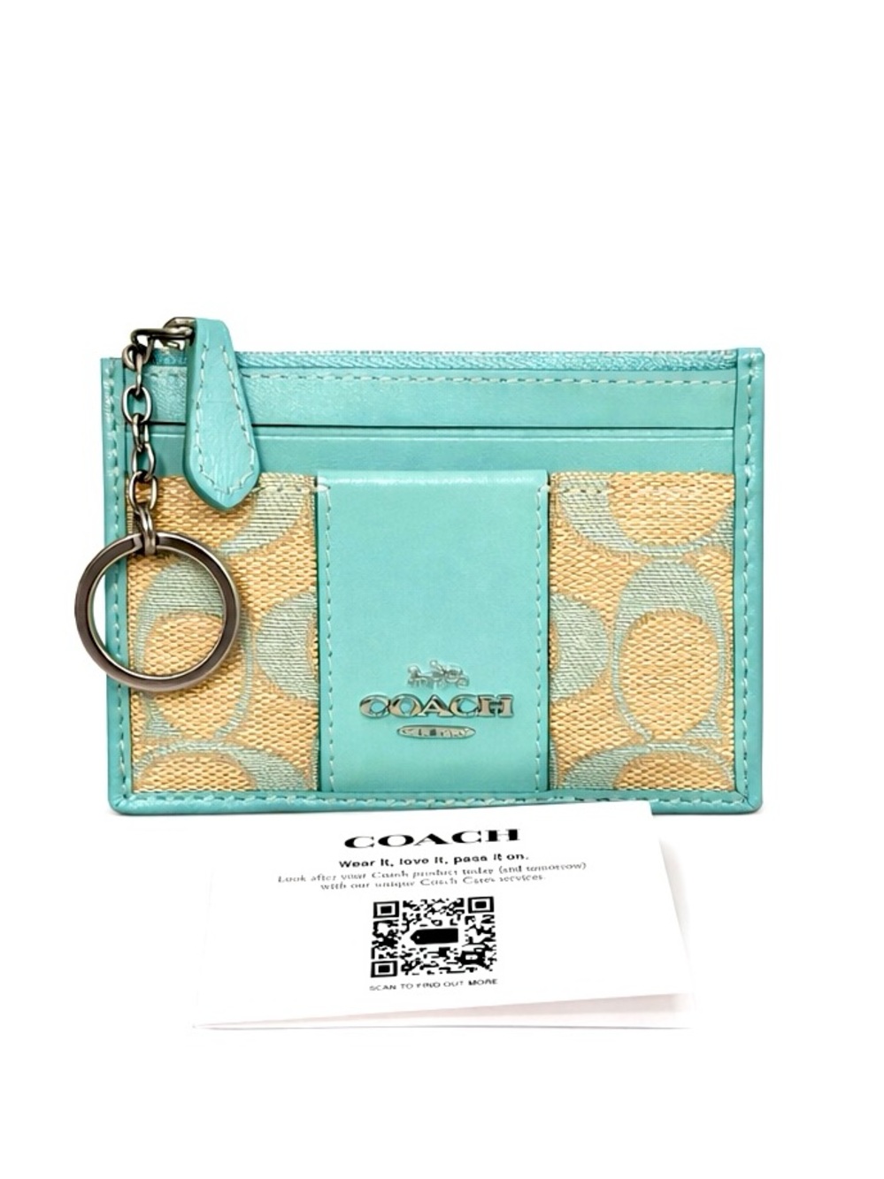 COACH Teal Mini Skinny ID Case in Signature Jacquard (Style Number CT994) NEW